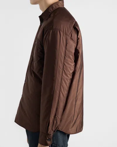 Prada Men's Re-nylon Padded Button-down Shirt In Brown