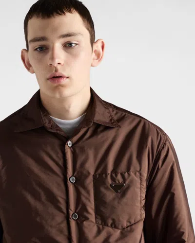 Prada Men's Re-nylon Padded Button-down Shirt In Brown