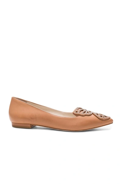 Shop Sophia Webster Leather Bibi Stud Butterfly Flats In Brown