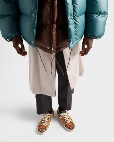 Prada Laced Floral Print Canvas Sneakers In Multi