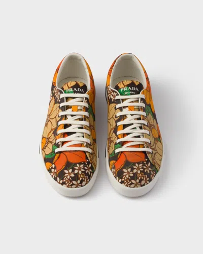 Prada Laced Floral Print Canvas Sneakers In Multi