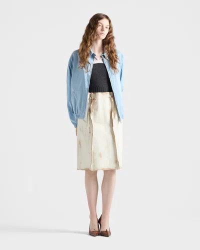 Prada Abstract Print Drawstring Waist Front Slit Skirt In White