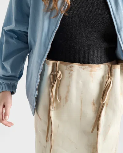 Prada Abstract Print Drawstring Waist Front Slit Skirt In White