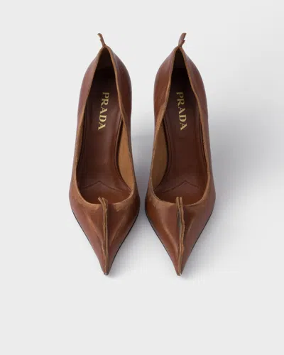 Prada Pointed Toe Stiletto Leather Pumps In Brown