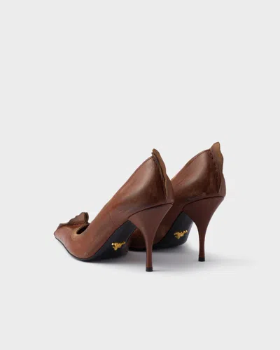 Prada Pointed Toe Stiletto Leather Pumps In Brown
