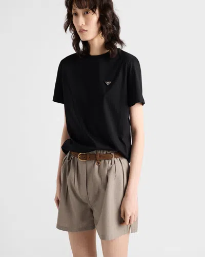 Prada Black T-shirt With Triangle Logo In Black