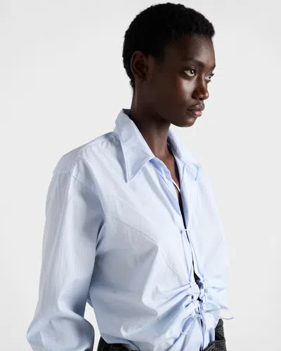 Prada Long Sleeve Collared Button Front Top In Blue