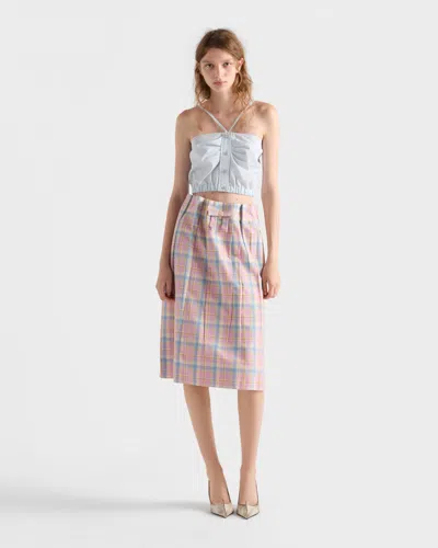 Prada Checked Cotton Midi Skirt In Multi