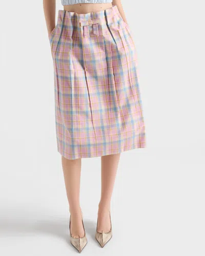 Prada Checked Cotton Midi Skirt In Multi