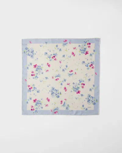 Prada Floral-print Twill Scarf In Blue