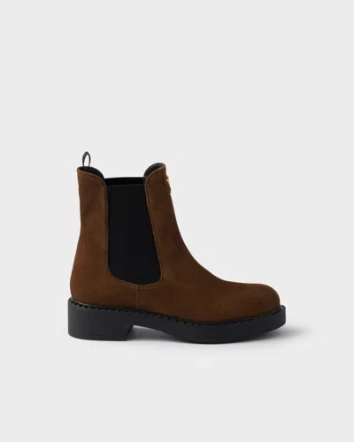 Prada Chocolate Suede Chelsea Boots In Multi
