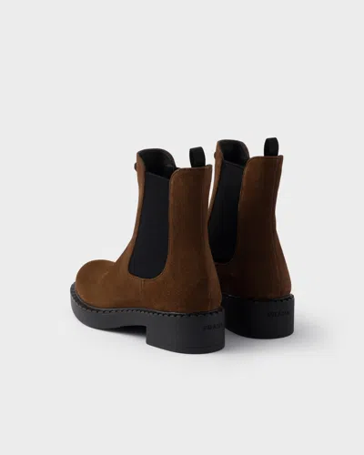 Prada Chocolate Suede Chelsea Boots In Multi