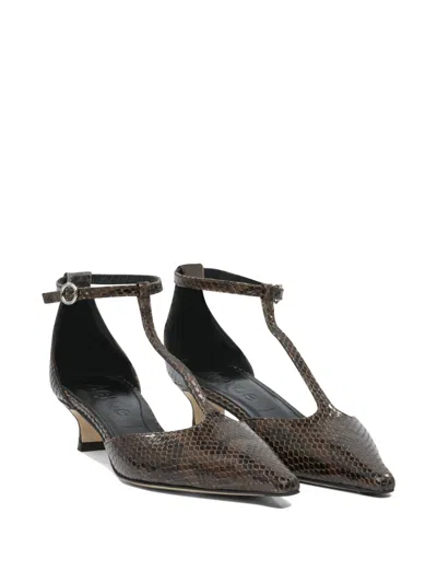 Aeyde Liz Snake Print Calf Leather Moka Shoes In Brown