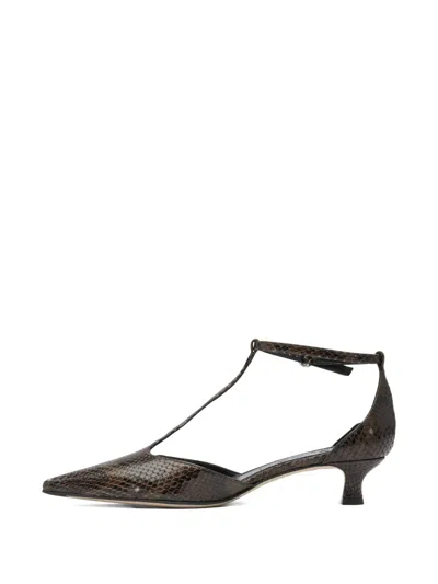Aeyde Liz Snake Print Calf Leather Moka Shoes In Brown
