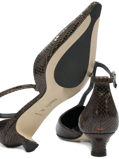 Aeyde Liz Snake Print Calf Leather Moka Shoes In Brown