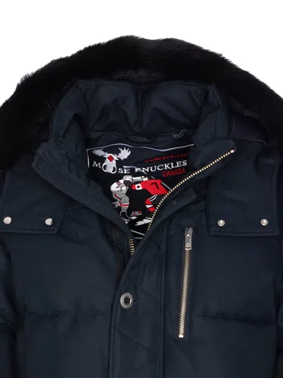 Moose Knuckles Quilted Hooded Jacket Removable Hood In Blue