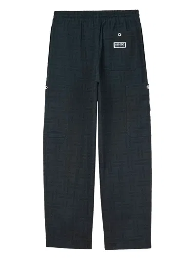 Kenzo Weave Cargo Pocket Patterned Jogger Trousers In Black