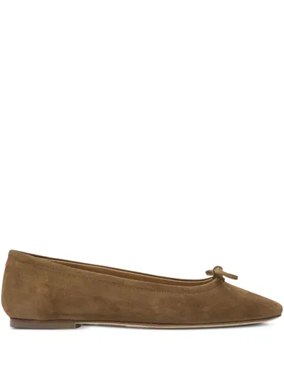 Aeyde Bow Detail Suede Finish Flat Sole Ballerinas In Brown