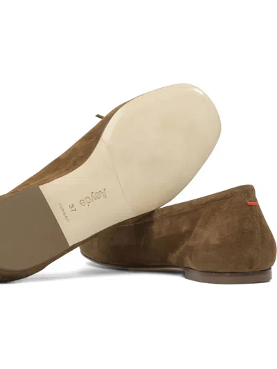 Aeyde Bow Detail Suede Finish Flat Sole Ballerinas In Brown
