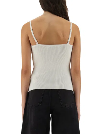 Self-portrait Lace Trim Rib Knit Viscose Blend Top In White