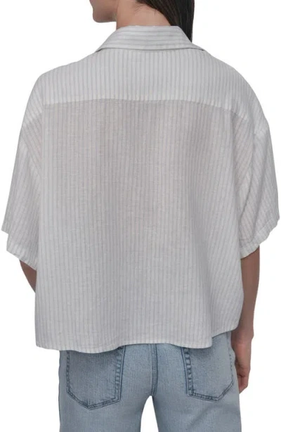 Dkny Jeans Oversize Linen Blend Crop Button-up Shirt In White
