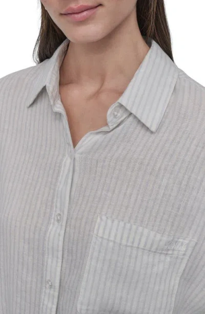 Dkny Jeans Oversize Linen Blend Crop Button-up Shirt In White