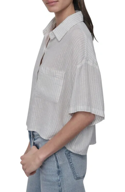 Dkny Jeans Oversize Linen Blend Crop Button-up Shirt In White