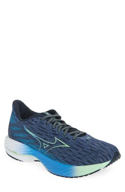 Mizuno Men's Wave Rider Twenty Eight Shoes In Vintage Indigo Neo Mint In Blue