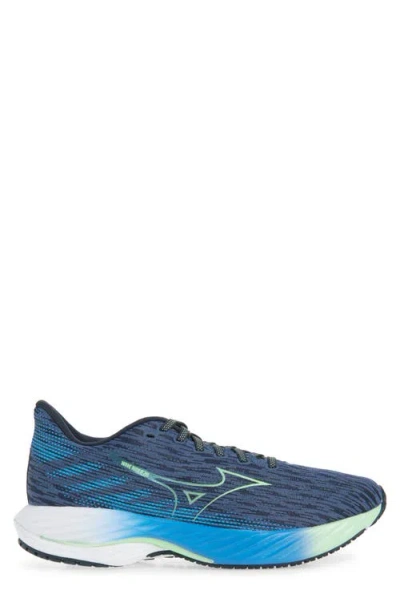 Mizuno Men's Wave Rider Twenty Eight Shoes In Vintage Indigo Neo Mint In Blue