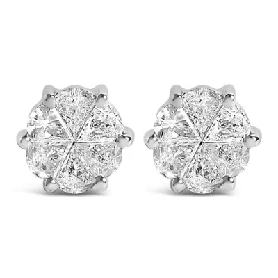 Haus Of Brilliance 14k White Gold 1.00 Cttw Pie Cut Diamond Solitaire Style Stud Earring In Metallic