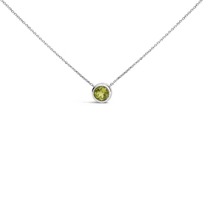 Haus Of Brilliance .925 Sterling Silver 7mm Bezel Set Created Gemstone Pendant Necklace In Metallic