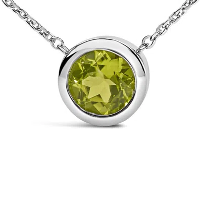 Haus Of Brilliance .925 Sterling Silver 7mm Bezel Set Created Gemstone Pendant Necklace In Metallic