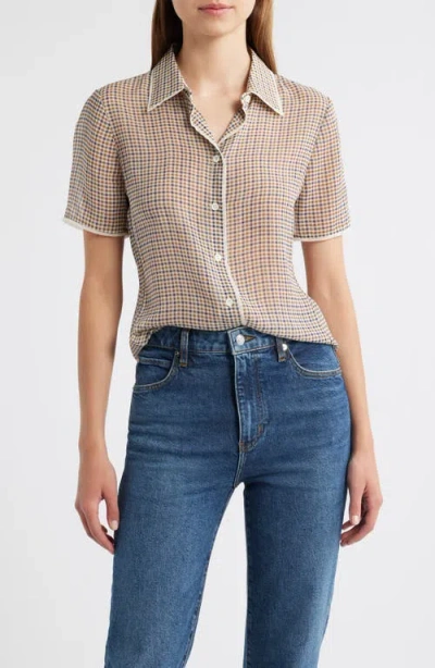 Frame The Houndstooth Silk Short Sleeve Button-up Shirt In Multi