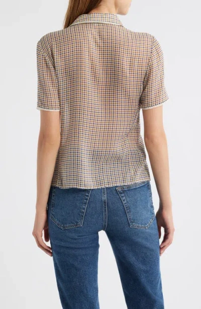 Frame The Houndstooth Silk Short Sleeve Button-up Shirt In Multi