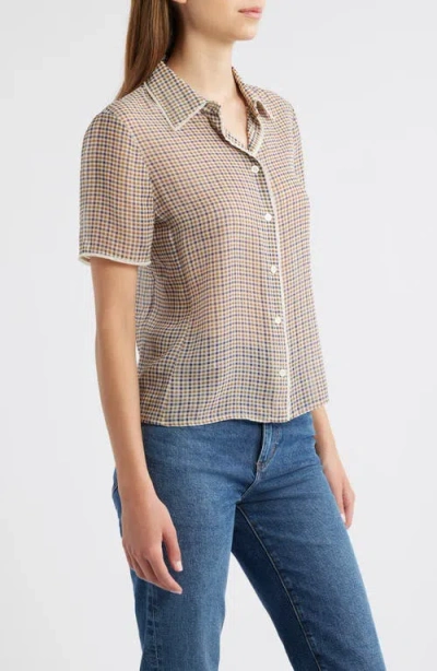 Frame The Houndstooth Silk Short Sleeve Button-up Shirt In Multi