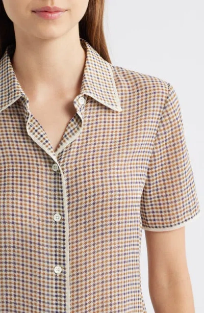Frame The Houndstooth Silk Short Sleeve Button-up Shirt In Multi