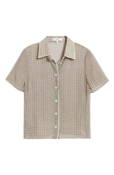 Frame The Houndstooth Silk Short Sleeve Button-up Shirt In Multi