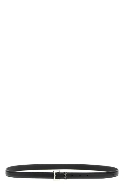 Saint Laurent Grained Leather Cassandre Belt In Black