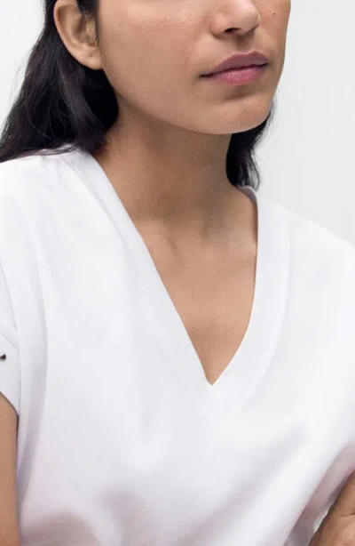 Mango Stud Accent Cotton V-neck T-shirt In White