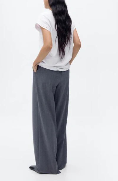 Mango Stud Accent Cotton V-neck T-shirt In White