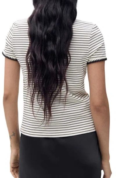 Mango Contrast Stitch Trim T-shirt In White