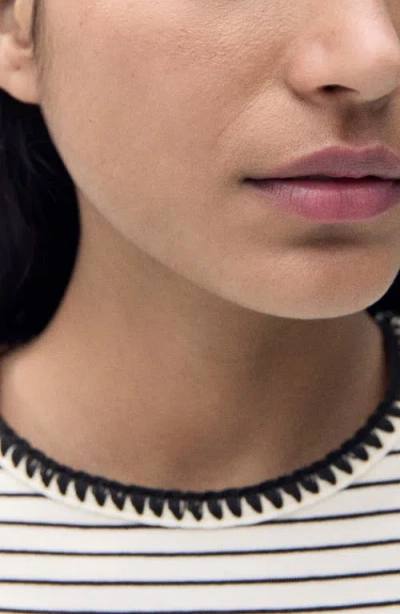 Mango Contrast Stitch Trim T-shirt In White