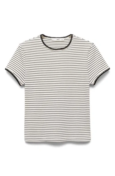 Mango Contrast Stitch Trim T-shirt In White