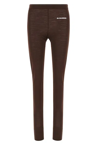 Jil Sander Leggings With Elastic Waistband And Seam Detailing In Brown