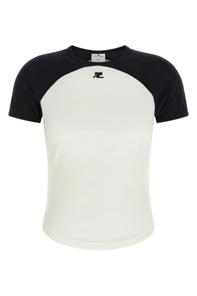 Courrèges Circle Contras T-shirt Woman Black And White In White