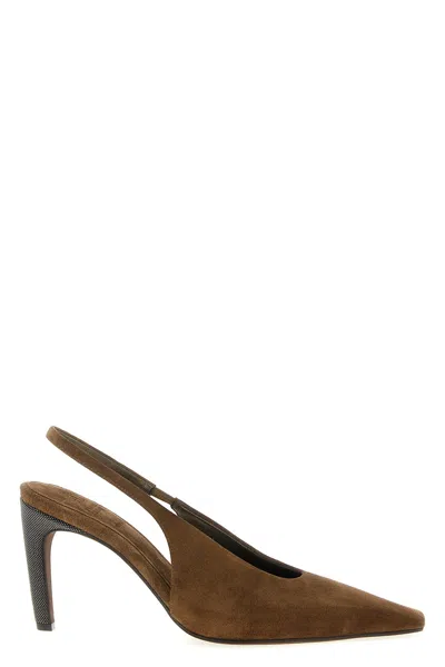 Brunello Cucinelli 'precious Heels' Slingback In Brown
