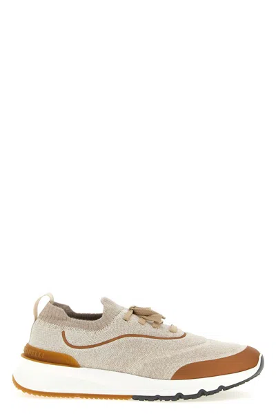 Brunello Cucinelli Canvas Sneakers With Contrasting Toe Cap In Neutral
