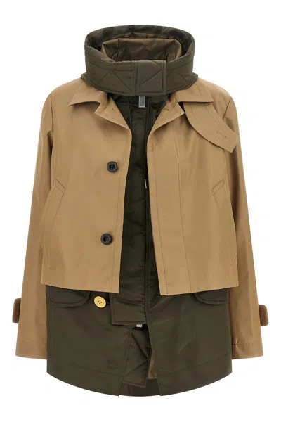 Sacai Double Layer Jacket Puffer Jackets Multicolor In Brown