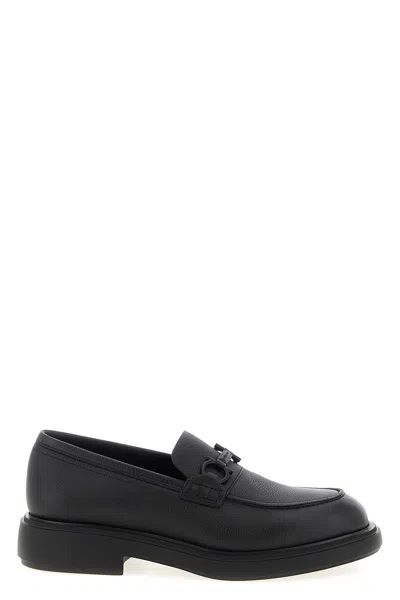 Ferragamo Mocasin With Black Gancini Decoration In Black