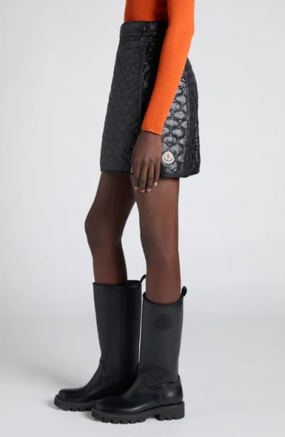 Moncler Quilted Black Skirt With Glossy Finish And Wrap Style